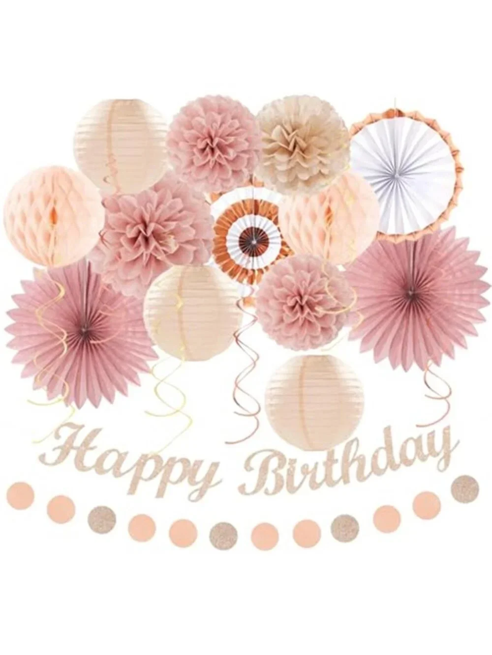Blush Pink Rose Gold Birthday Decorations Set Boho Peach Party Decor Kit